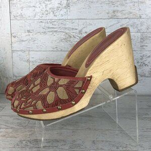 Kenneth Cole Womens Wooden Peep‎ Toe Heels Platform Size 8 "Rare" Red/Burgandy
